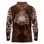 New Zealand Matariki Tupuanuku Long Sleeve Polo Shirt Maori Moko Brown Galaxy