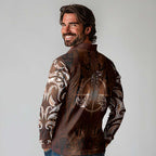 New Zealand Matariki Tupuanuku Long Sleeve Polo Shirt Maori Moko Brown Galaxy