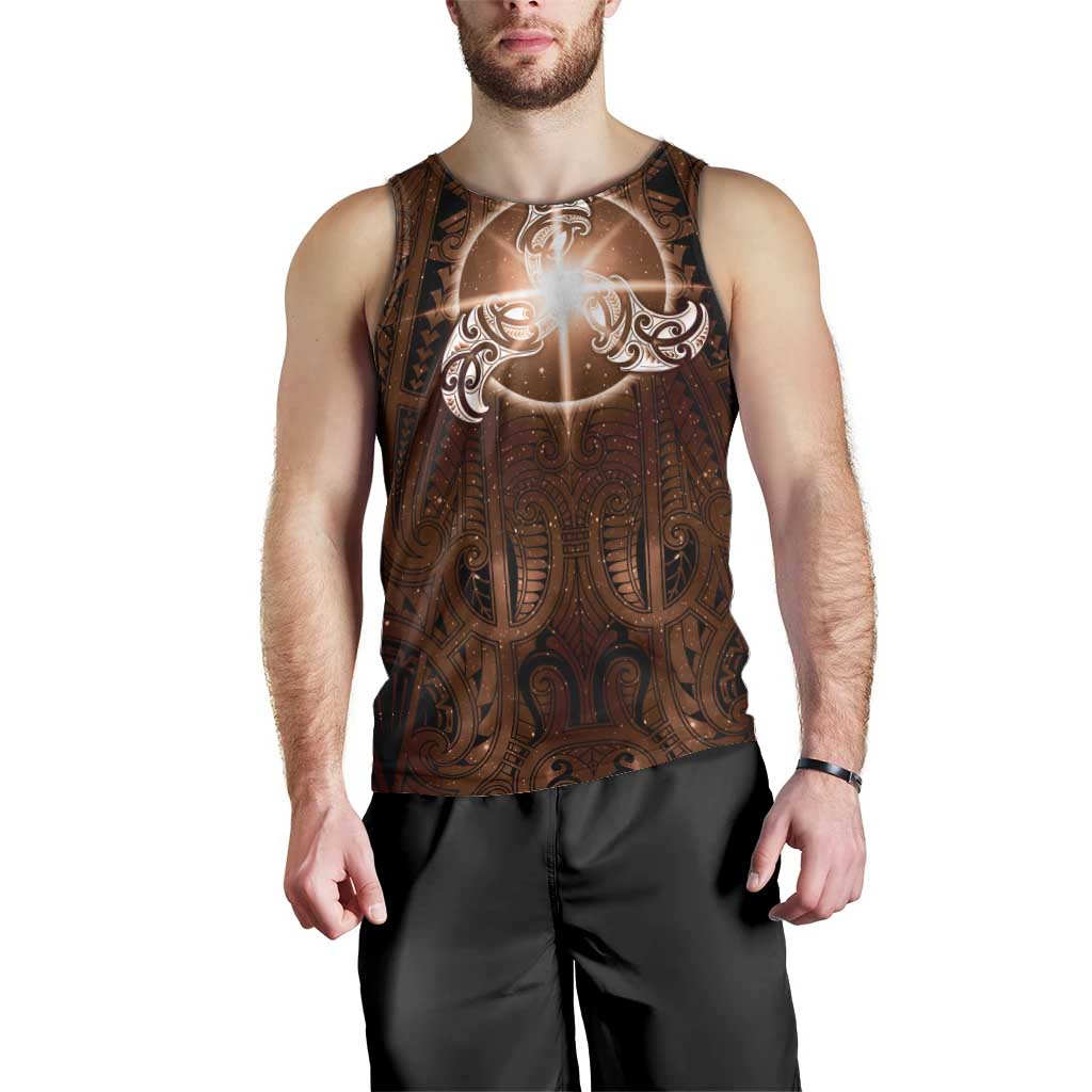 New Zealand Matariki Tupuanuku Men Tank Top Maori Moko Brown Galaxy
