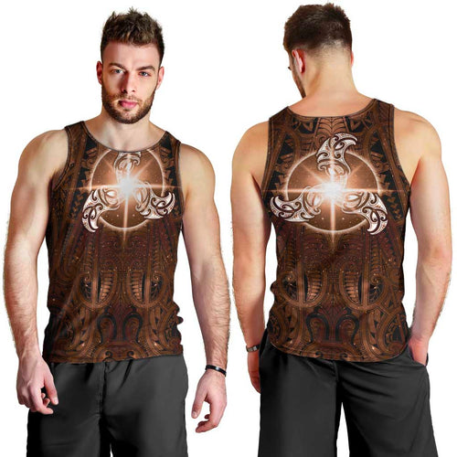 New Zealand Matariki Tupuanuku Men Tank Top Maori Moko Brown Galaxy