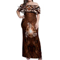 New Zealand Matariki Tupuanuku Off Shoulder Maxi Dress Maori Moko Brown Galaxy