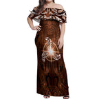New Zealand Matariki Tupuanuku Off Shoulder Maxi Dress Maori Moko Brown Galaxy