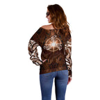 New Zealand Matariki Tupuanuku Off Shoulder Sweater Maori Moko Brown Galaxy