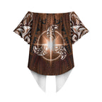 New Zealand Matariki Tupuanuku Off Shoulder Wrap Waist Top Maori Moko Brown Galaxy