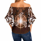 New Zealand Matariki Tupuanuku Off Shoulder Wrap Waist Top Maori Moko Brown Galaxy