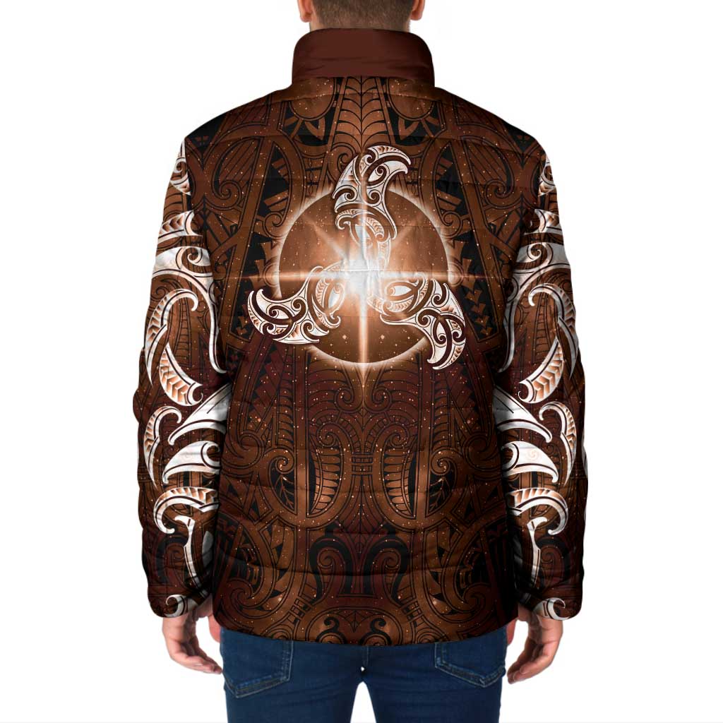 New Zealand Matariki Tupuanuku Padded Jacket Maori Moko Brown Galaxy