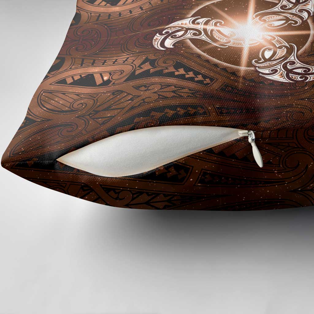 New Zealand Matariki Tupuanuku Pillow Cover Maori Moko Brown Galaxy