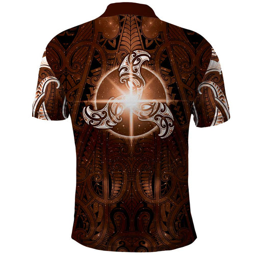 New Zealand Matariki Tupuanuku Polo Shirt Maori Moko Brown Galaxy