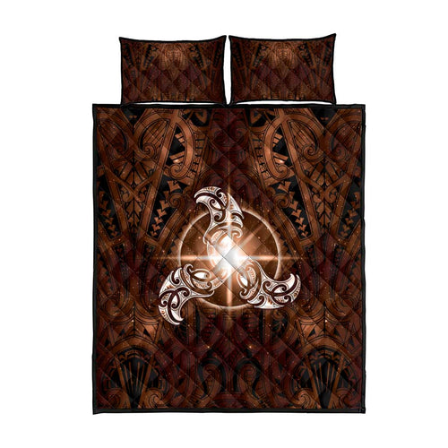 New Zealand Matariki Tupuanuku Quilt Bed Set Maori Moko Brown Galaxy