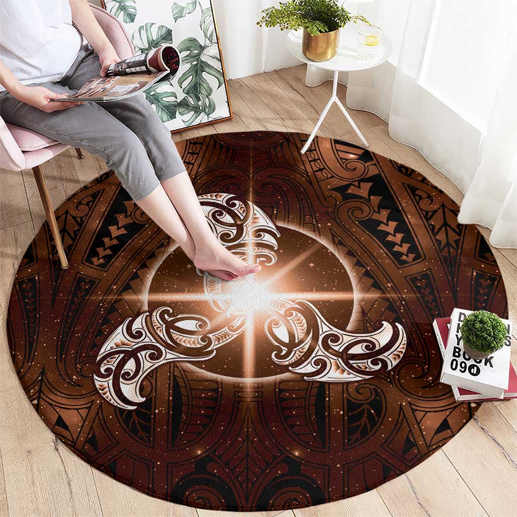 New Zealand Matariki Tupuanuku Round Carpet Maori Moko Brown Galaxy