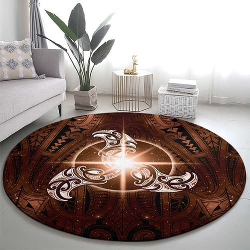 New Zealand Matariki Tupuanuku Round Carpet Maori Moko Brown Galaxy