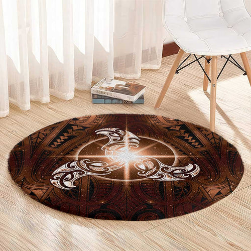 New Zealand Matariki Tupuanuku Round Carpet Maori Moko Brown Galaxy