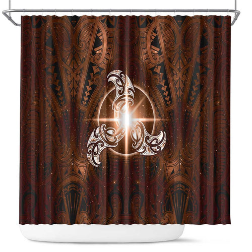 New Zealand Matariki Tupuanuku Shower Curtain Maori Moko Brown Galaxy