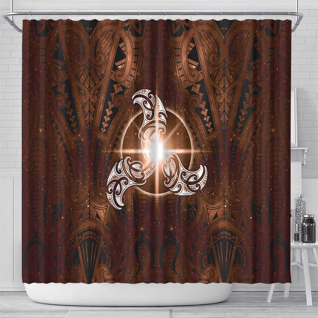 New Zealand Matariki Tupuanuku Shower Curtain Maori Moko Brown Galaxy