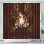 New Zealand Matariki Tupuanuku Shower Curtain Maori Moko Brown Galaxy