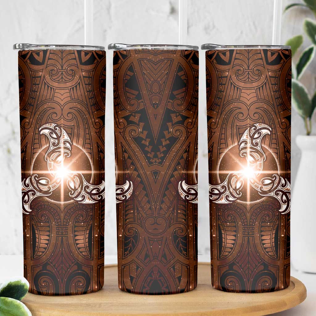 New Zealand Matariki Tupuanuku Skinny Tumbler Maori Moko Brown Galaxy