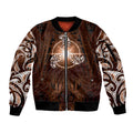 New Zealand Matariki Tupuanuku Sleeve Zip Bomber Jacket Maori Moko Brown Galaxy