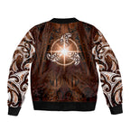 New Zealand Matariki Tupuanuku Sleeve Zip Bomber Jacket Maori Moko Brown Galaxy