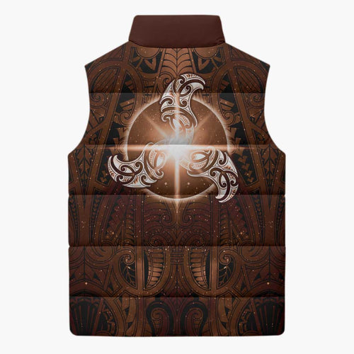New Zealand Matariki Tupuanuku Sleeveless Puffer Jacket Maori Moko Brown Galaxy