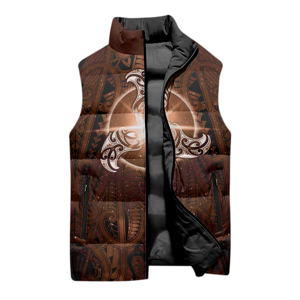 New Zealand Matariki Tupuanuku Sleeveless Puffer Jacket Maori Moko Brown Galaxy