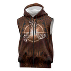 New Zealand Matariki Tupuanuku Sleeveless Zip Hoodie Maori Moko Brown Galaxy