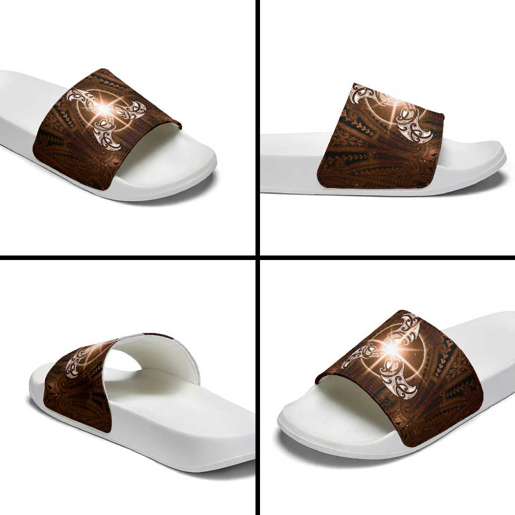 New Zealand Matariki Tupuanuku Slide Sandals Maori Moko Brown Galaxy