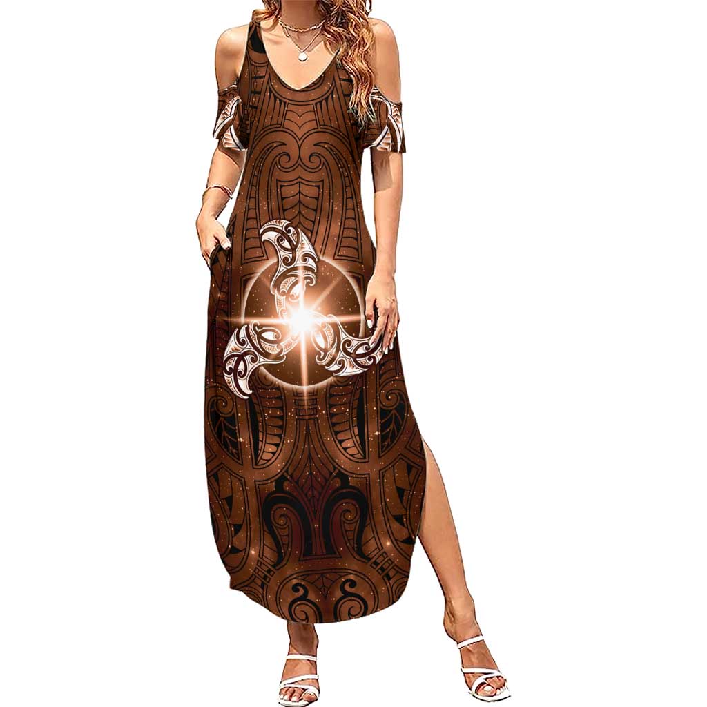 New Zealand Matariki Tupuanuku Summer Maxi Dress Maori Moko Brown Galaxy