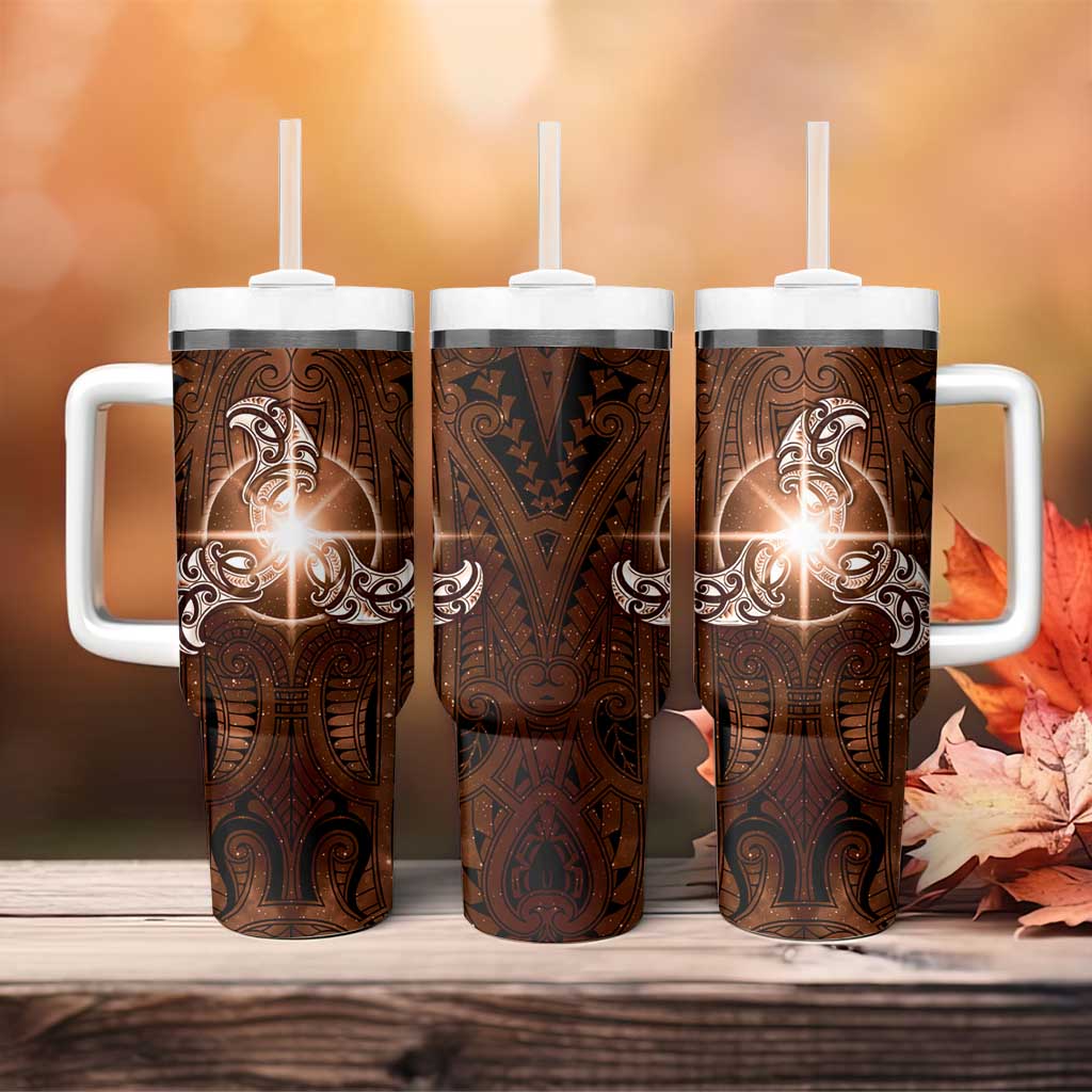 New Zealand Matariki Tupuanuku Tumbler With Handle Maori Moko Brown Galaxy