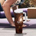 New Zealand Matariki Tupuanuku Tumbler With Handle Maori Moko Brown Galaxy