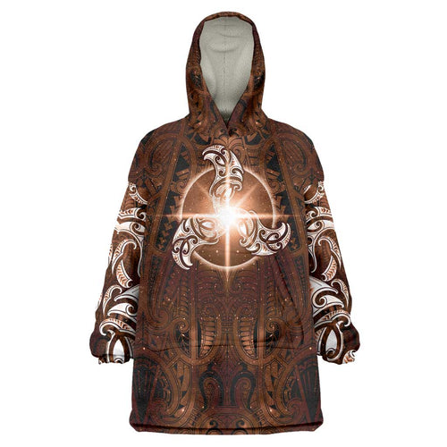 New Zealand Matariki Tupuanuku Wearable Blanket Hoodie Maori Moko Brown Galaxy