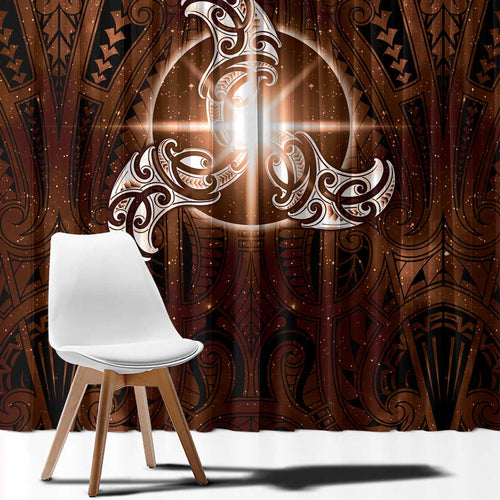 New Zealand Matariki Tupuanuku Window Curtain Maori Moko Brown Galaxy