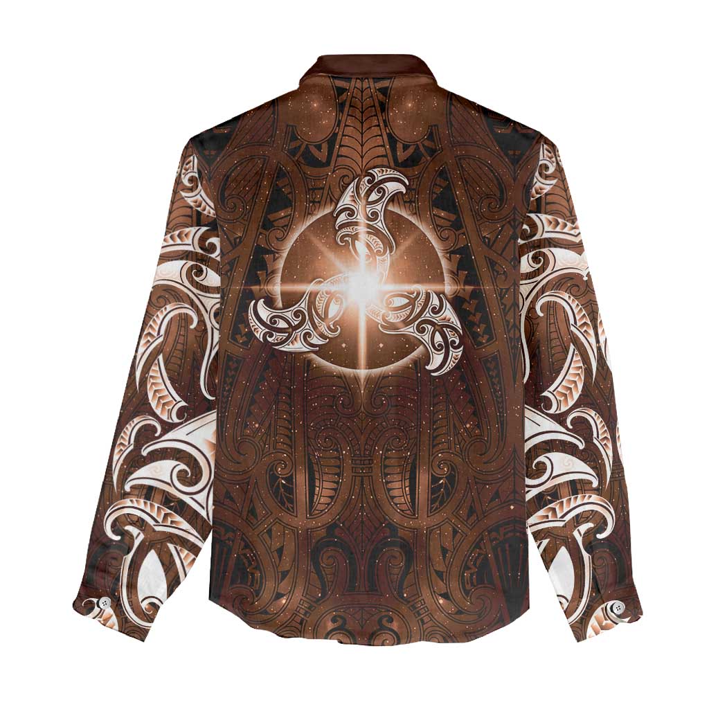 New Zealand Matariki Tupuanuku Women Casual Shirt Maori Moko Brown Galaxy