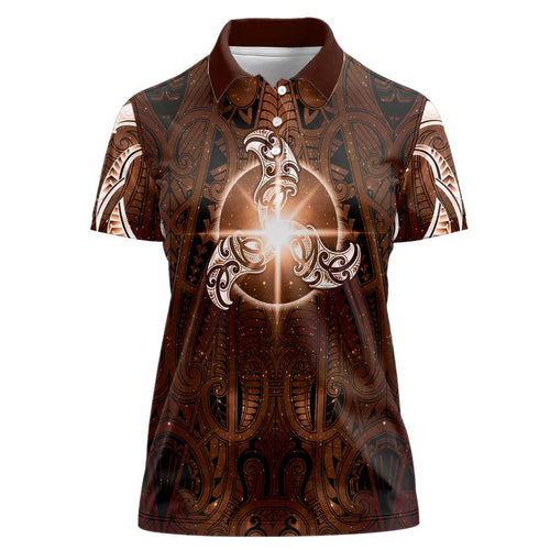 New Zealand Matariki Tupuanuku Women Polo Shirt Maori Moko Brown Galaxy