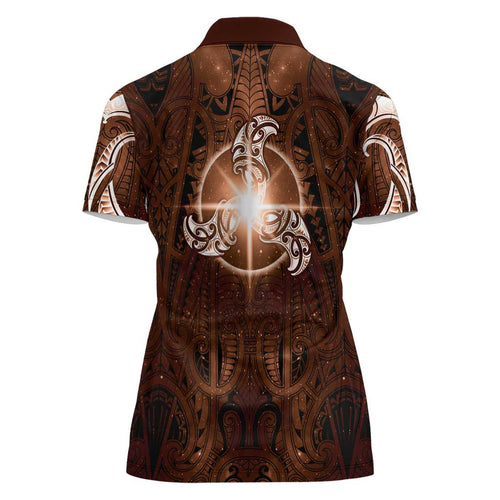 New Zealand Matariki Tupuanuku Women Polo Shirt Maori Moko Brown Galaxy