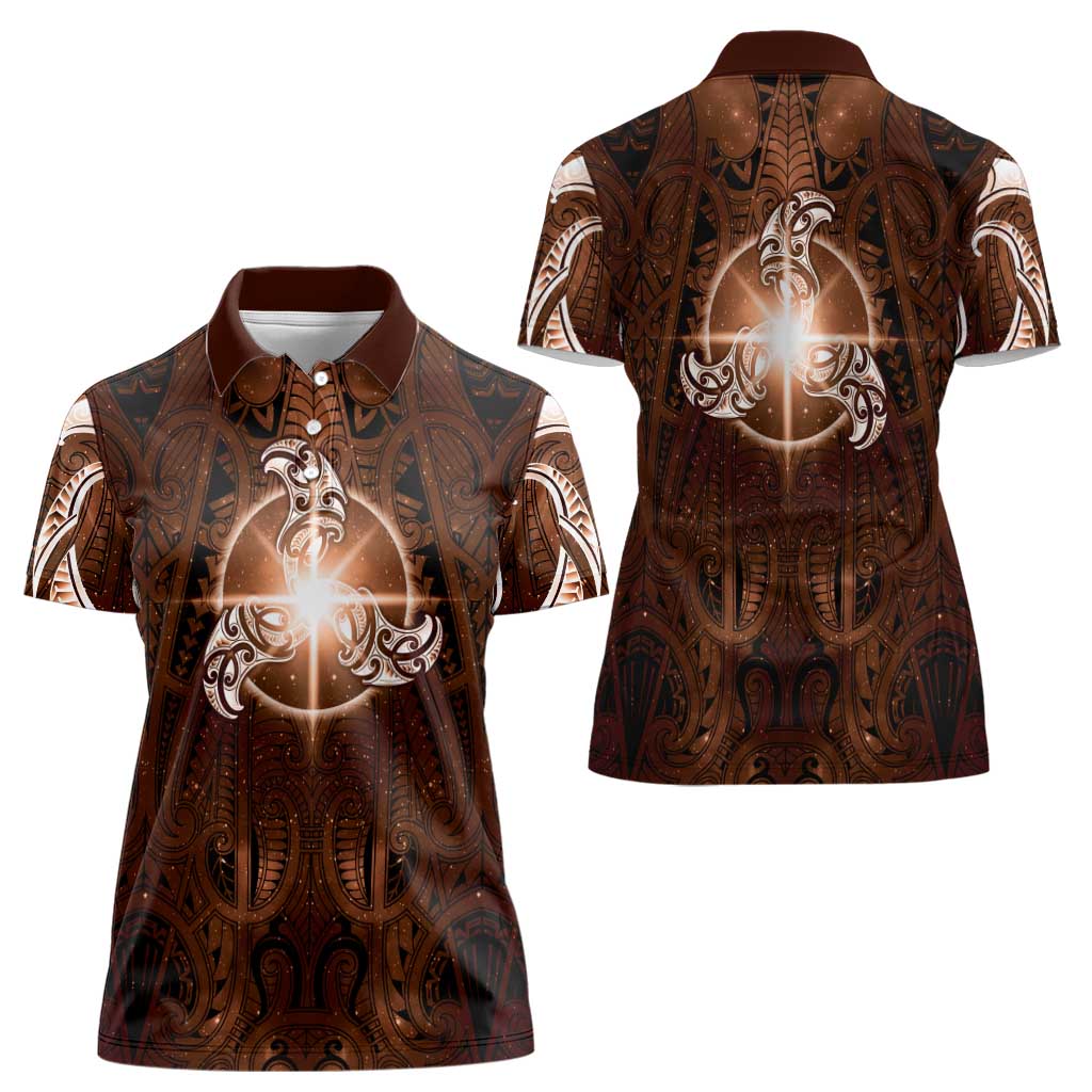 New Zealand Matariki Tupuanuku Women Polo Shirt Maori Moko Brown Galaxy