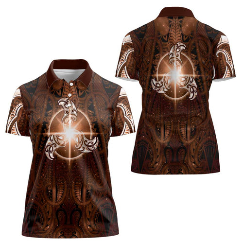 New Zealand Matariki Tupuanuku Women Polo Shirt Maori Moko Brown Galaxy