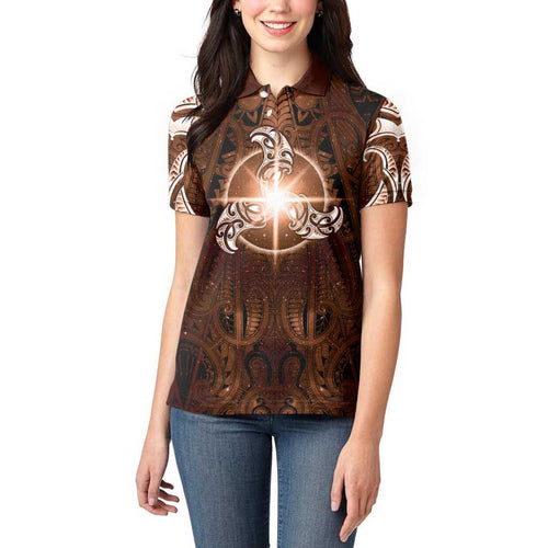 New Zealand Matariki Tupuanuku Women Polo Shirt Maori Moko Brown Galaxy
