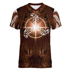 New Zealand Matariki Tupuanuku Women V-Neck T-Shirt Maori Moko Brown Galaxy