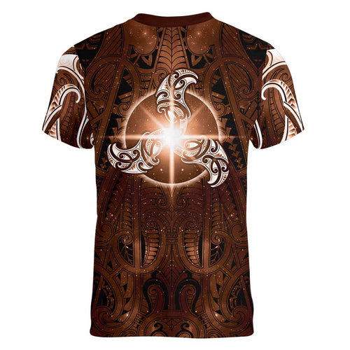 New Zealand Matariki Tupuanuku Women V-Neck T-Shirt Maori Moko Brown Galaxy