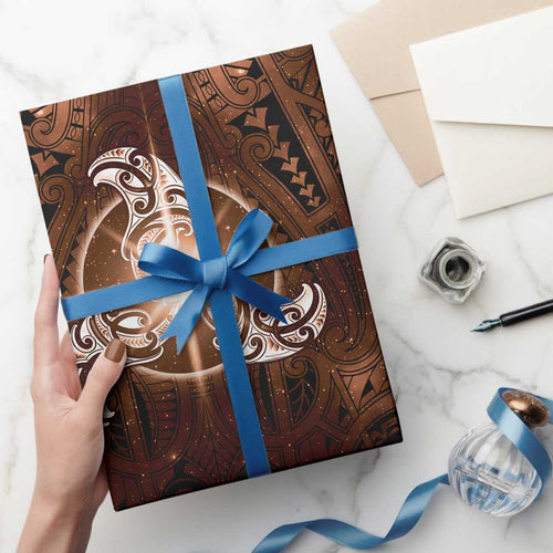 New Zealand Matariki Tupuanuku Wrapping Paper Maori Moko Brown Galaxy