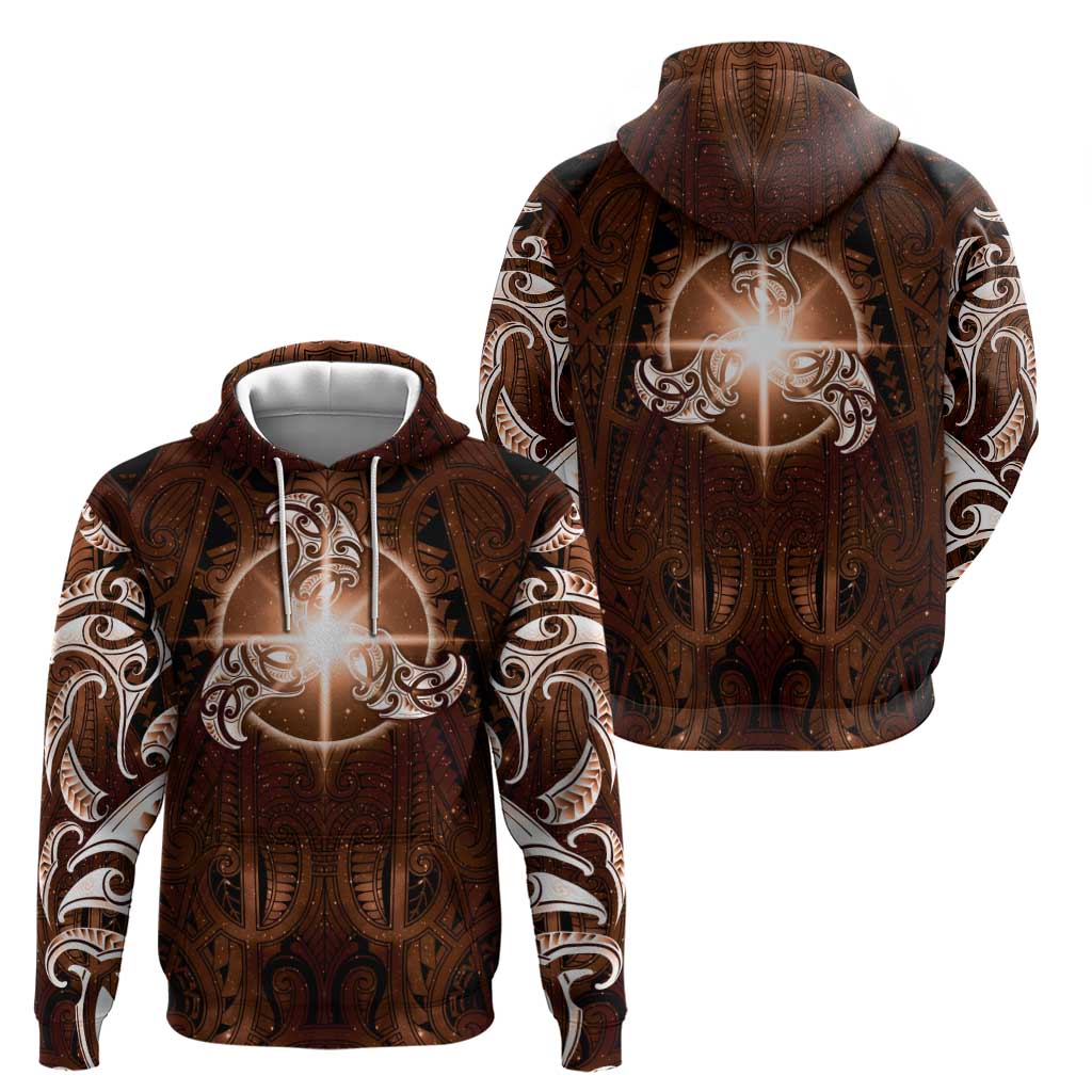 New Zealand Matariki Tupuanuku Zip Hoodie Maori Moko Brown Galaxy