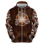 New Zealand Matariki Tupuanuku Zip Hoodie Maori Moko Brown Galaxy