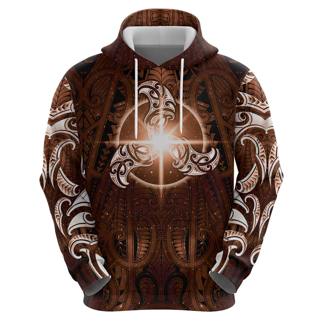 New Zealand Matariki Tupuanuku Zip Hoodie Maori Moko Brown Galaxy