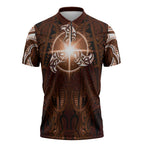 New Zealand Matariki Tupuanuku Zipper Polo Shirt Maori Moko Brown Galaxy
