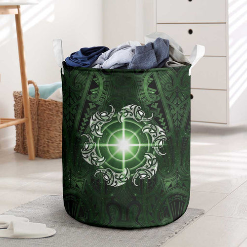 New Zealand Matariki Tupuarangi Laundry Basket Maori Moko Green Galaxy