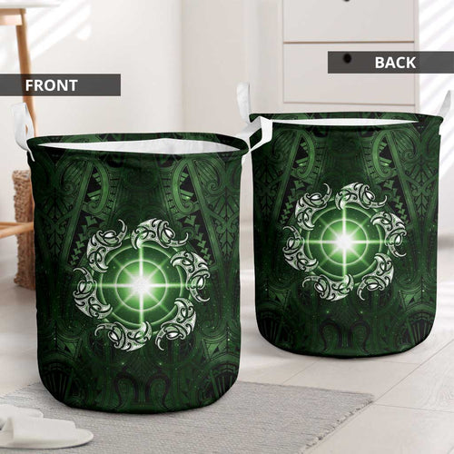 New Zealand Matariki Tupuarangi Laundry Basket Maori Moko Green Galaxy