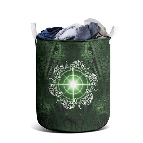 New Zealand Matariki Tupuarangi Laundry Basket Maori Moko Green Galaxy