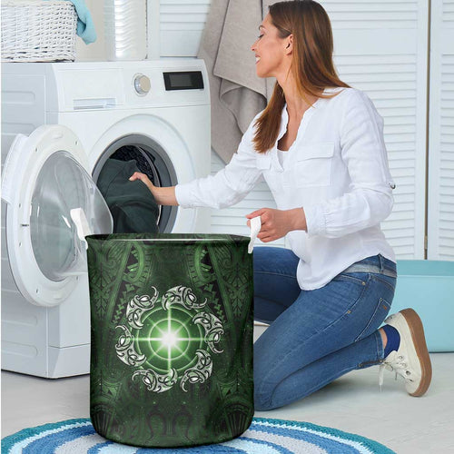 New Zealand Matariki Tupuarangi Laundry Basket Maori Moko Green Galaxy