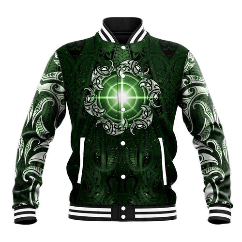 New Zealand Matariki Tupuarangi Baseball Jacket Maori Moko Green Galaxy