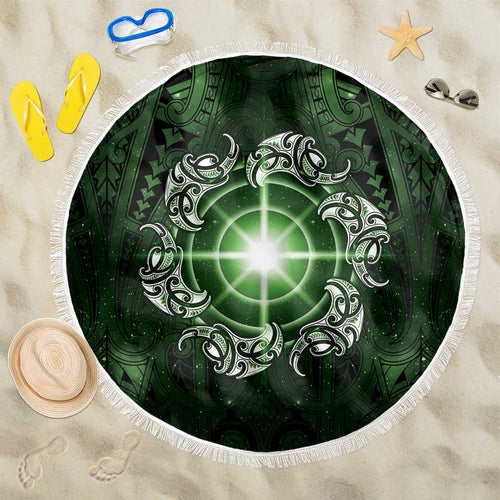 New Zealand Matariki Tupuarangi Beach Blanket Maori Moko Green Galaxy